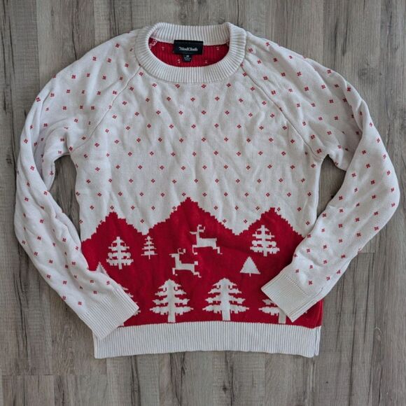 Modcloth Medley Of Merriment Christmas Sweater Red And White Knit, Medium (A6) - Picture 2 of 7
